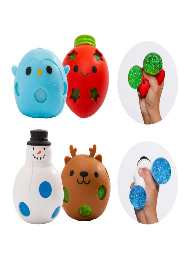 Cool Things Corp Christmas Tinsel Gel Squeezer Stress Balls (4 Pack Snowman, Lightbulb, Penguin, Reindeer) Holiday Sensory Fidget Toy, Stocking Stuffer, Christmas Party Favor, Secret Santa Gift for Kids & Adults - Image 1